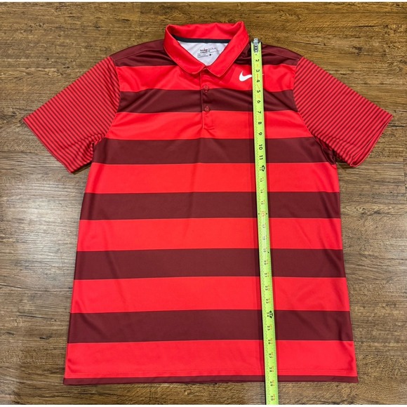Nike Red Standard Fit Bold Striped Casual Performance Golf Polo Shirt Men Large - Picture 6 of 7